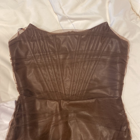 Brown Strapless Corset Style mini Dress - Picture 2 of 4